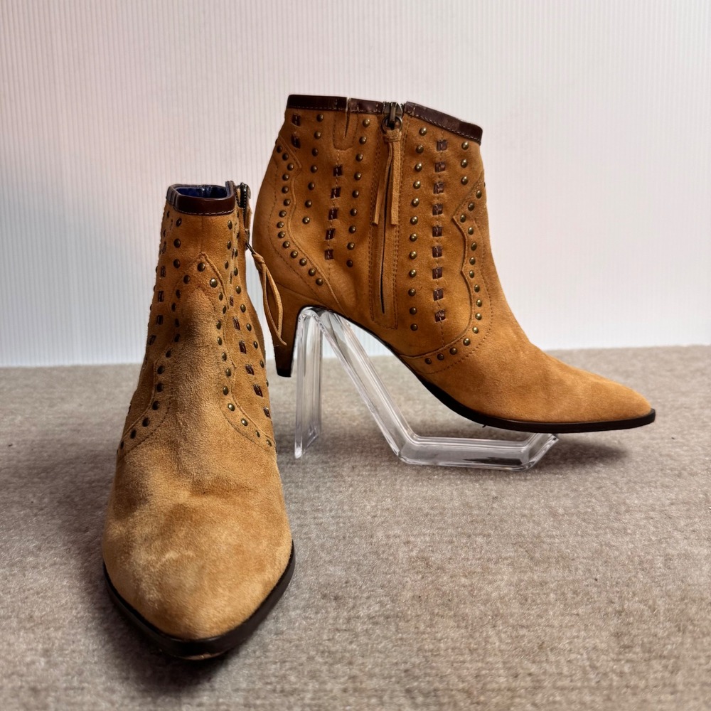 Valentina Rangoni Ankle Boots Womens 7M Suede Studded Western Italian Tan Blue